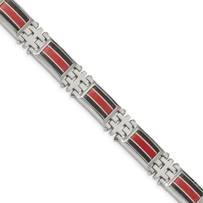 13mm Stainless Steel Blk Carbon Fiber Red Fiberglass Bracelet, 9.25 In