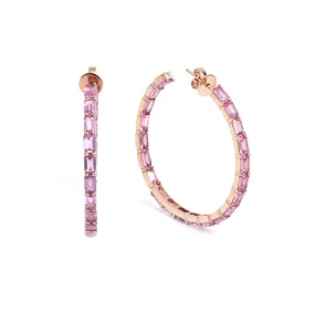 14K & 18K Gold Pink Sapphire Inside Outside Hoop Earrings