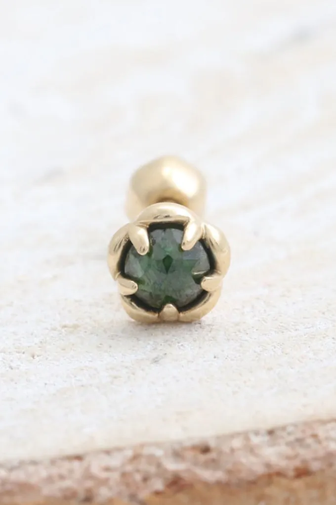 14K 18K Solid Gold Genuine Green Diamond Tiny Flower Cartilage Tragus Helix Piercing