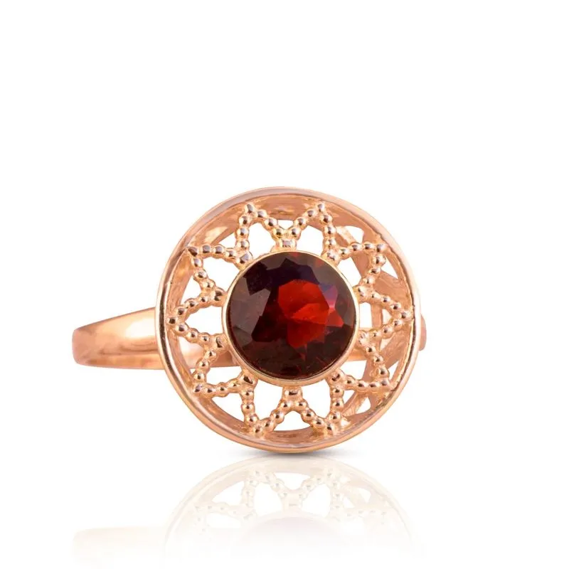 14K Rose Gold Round Red Garnet 6mm Ring