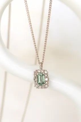 14K Solid Gold Bohemian Vintage Antique Natural Green Sapphire Cognac Diamond Pendant Necklace