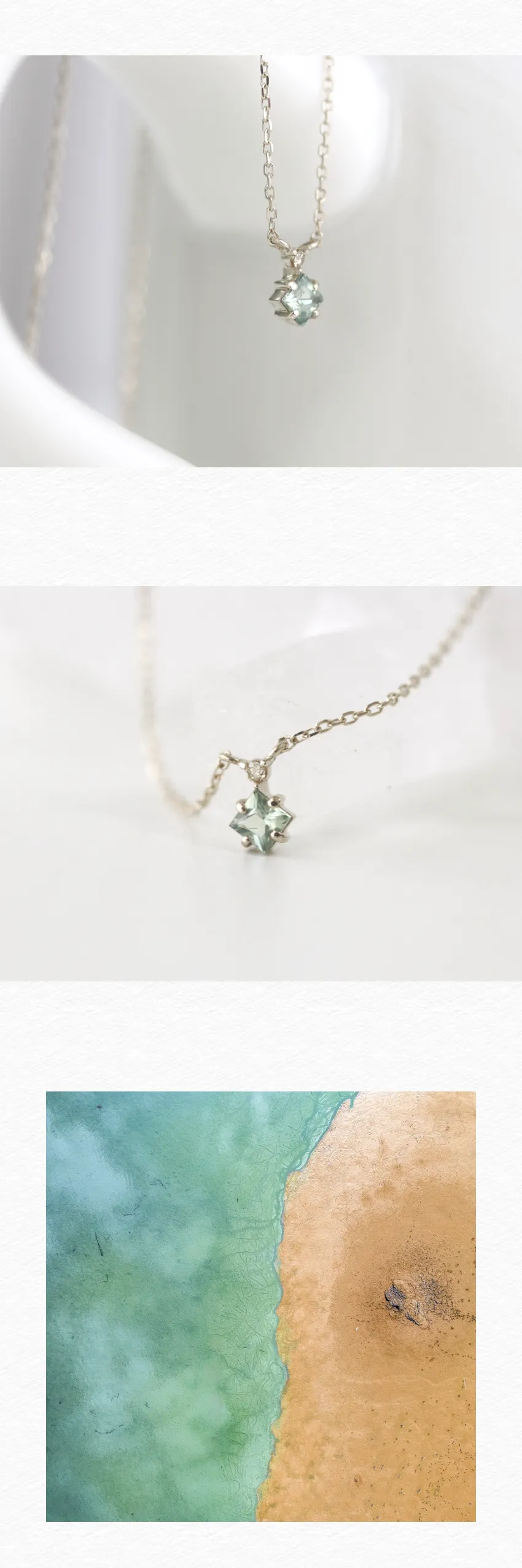 14K Solid Gold Bohemian Vintage Princess Cut Natural Green Sapphire And Diamond Pendant Necklace