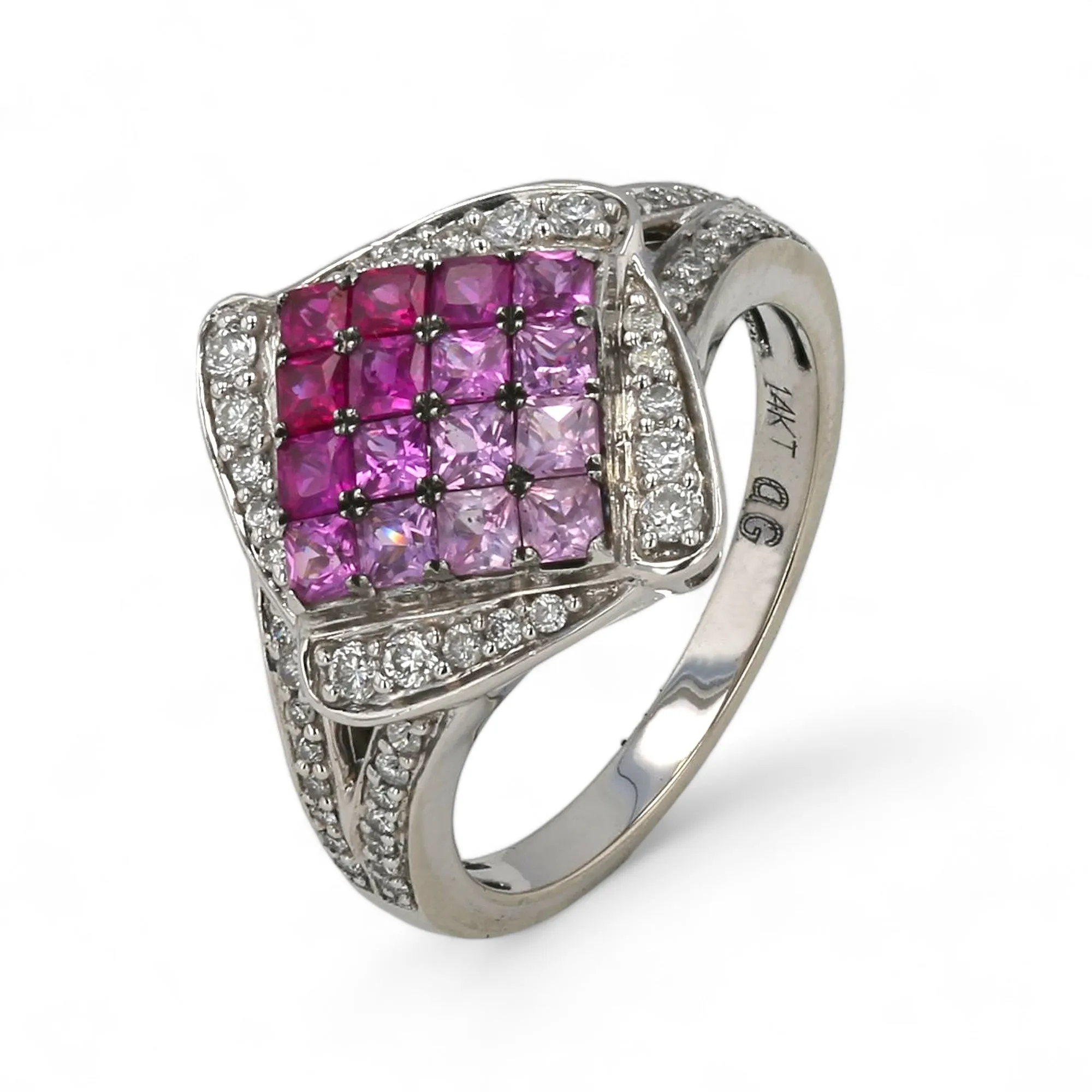 14K White gold hallo natural diamonds and pink sapphire-227340