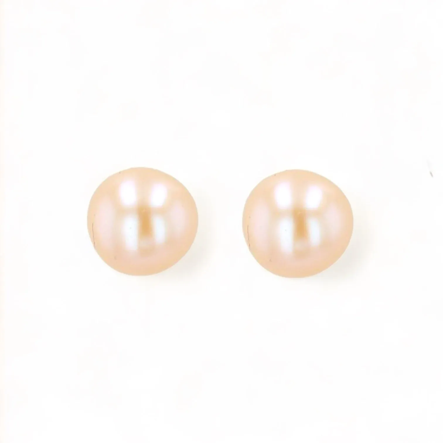 14k White gold pink real pearl studs earrings-0987