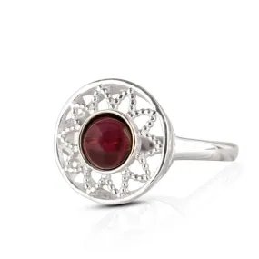 14K White Gold Round Red Garnet 6mm Ring