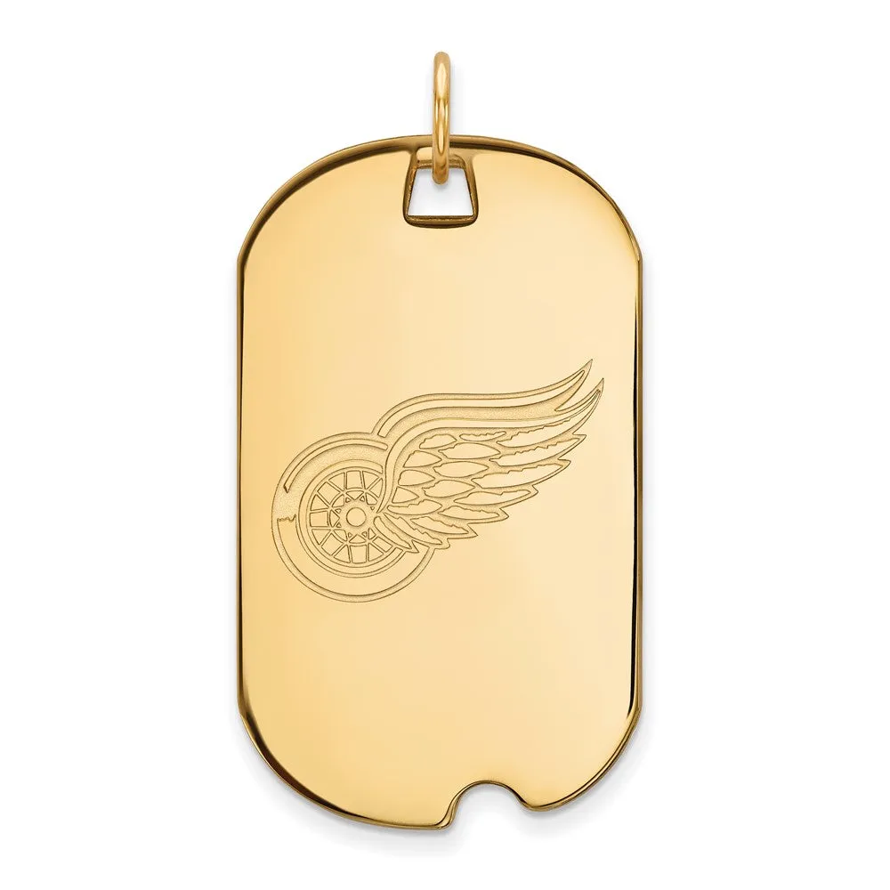 14k Yellow Gold NHL Detroit Red Wings Large Dog Tag Pendant