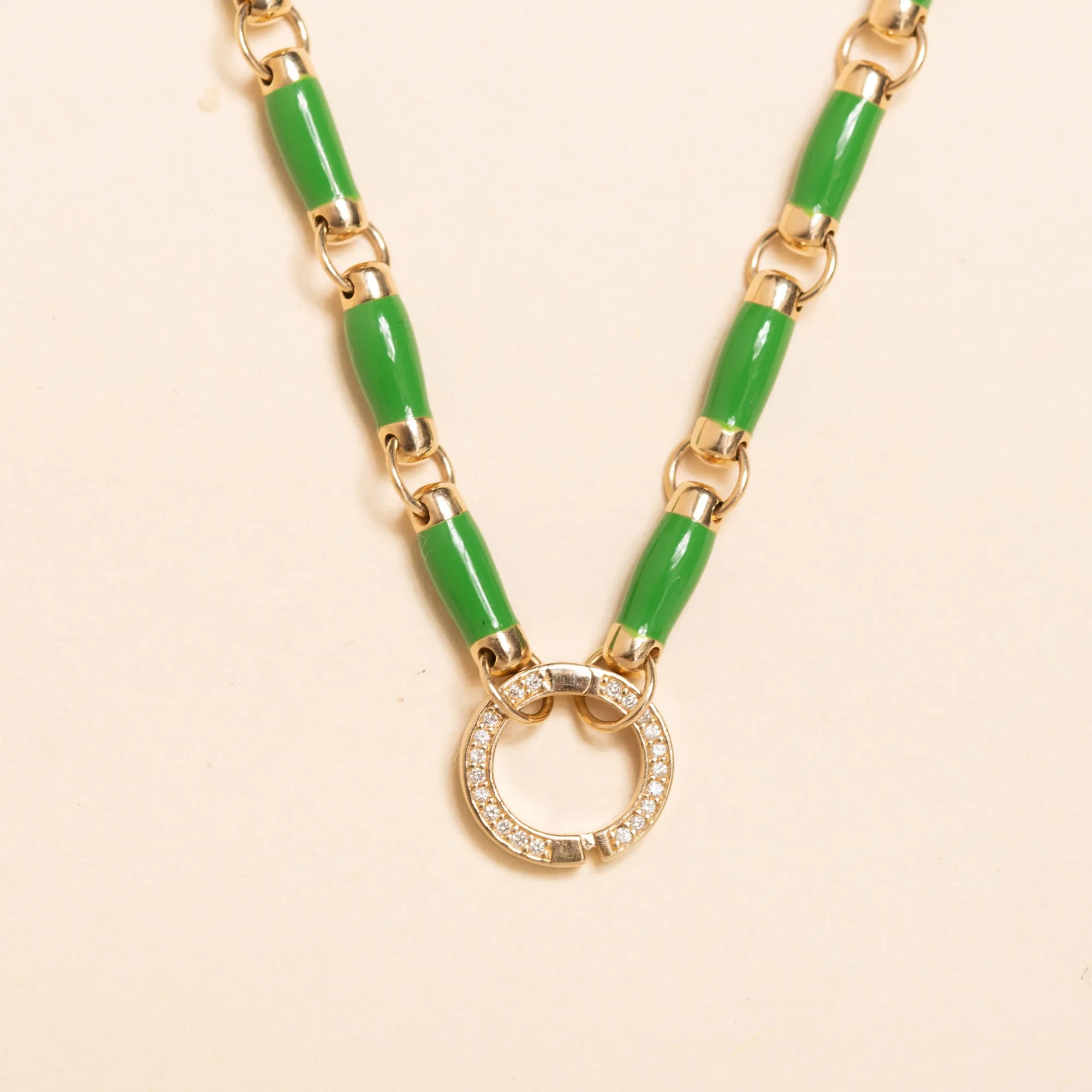 17'' Petite Gold and Green Enamel Link Necklace with Diamond Connector