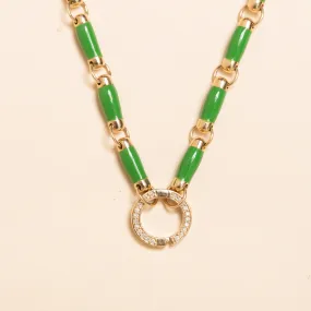 17'' Petite Gold and Green Enamel Link Necklace with Diamond Connector