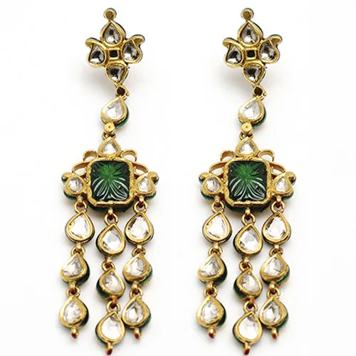 22k Gold Uncut Diamond and Green Tourmaline Widad Earrings