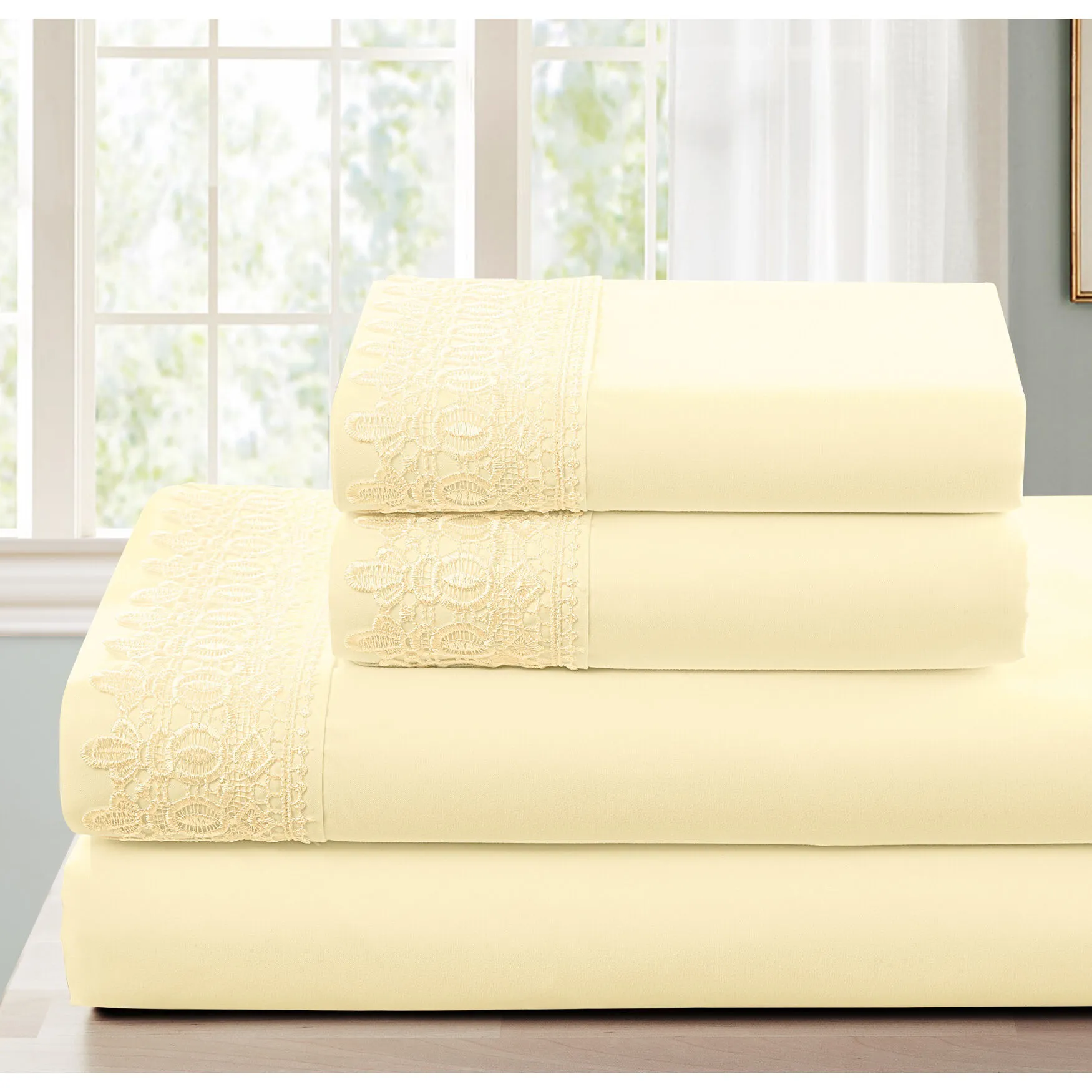 4-pc Lace Trim Sheet Set