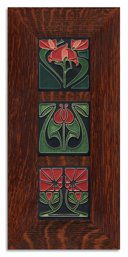 4x4 Florals Framed Tile Set in Red