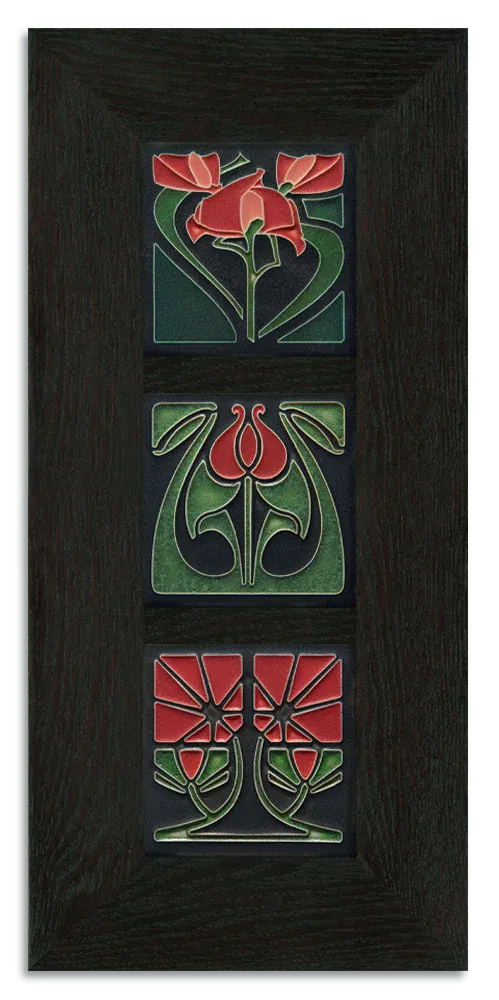 4x4 Florals Framed Tile Set in Red