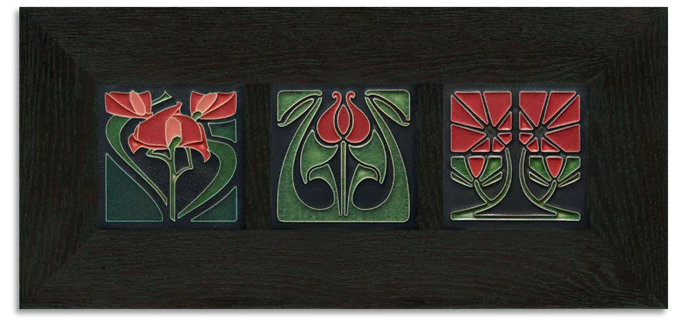 4x4 Florals Framed Tile Set in Red