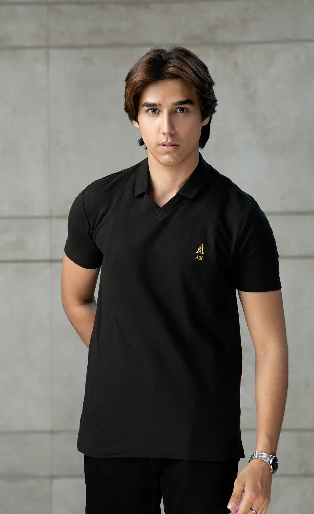 Alif Black Polo (V-Neck)
