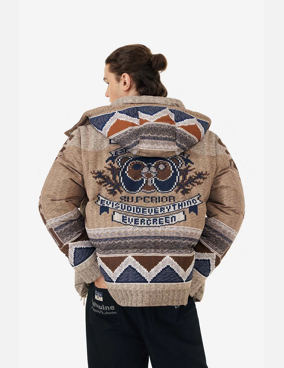 Allover Chimayo Tapestry Knit Print Regular Fit Down Jacket