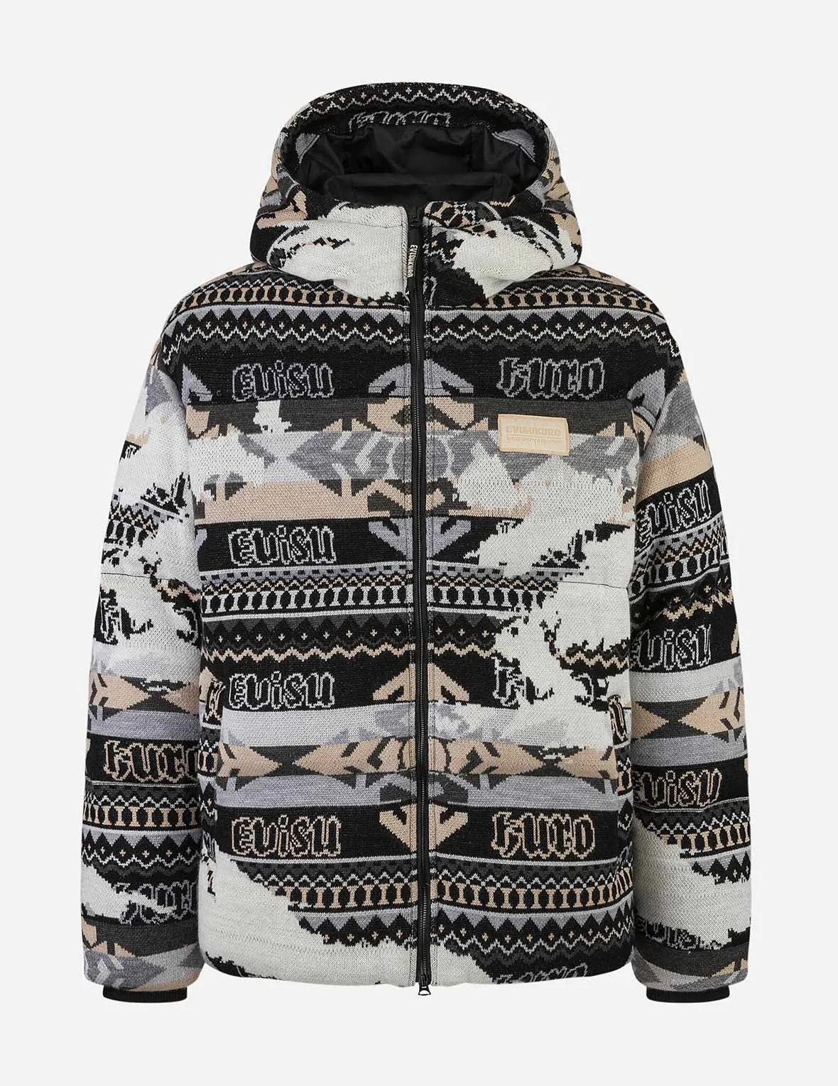 Allover Kamon Intarsia Oversized Down Jacket