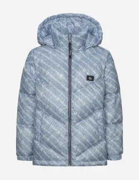 Allover Slogan and Kamon Print Fashion Fit Down Jacket with Detachable Hood