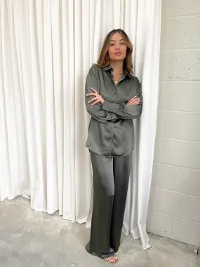 Astrid Satin Trousers - Petrol Green