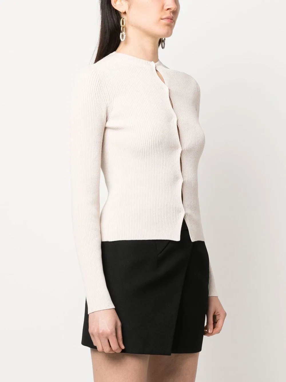 Beige Ribbed Cardigan