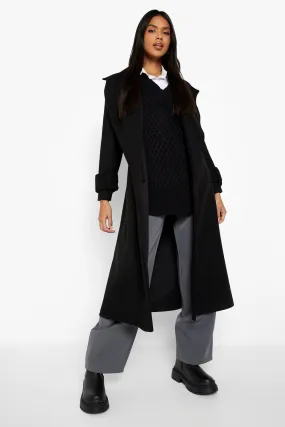 Belted Button Detail Wool Look Trench Coat