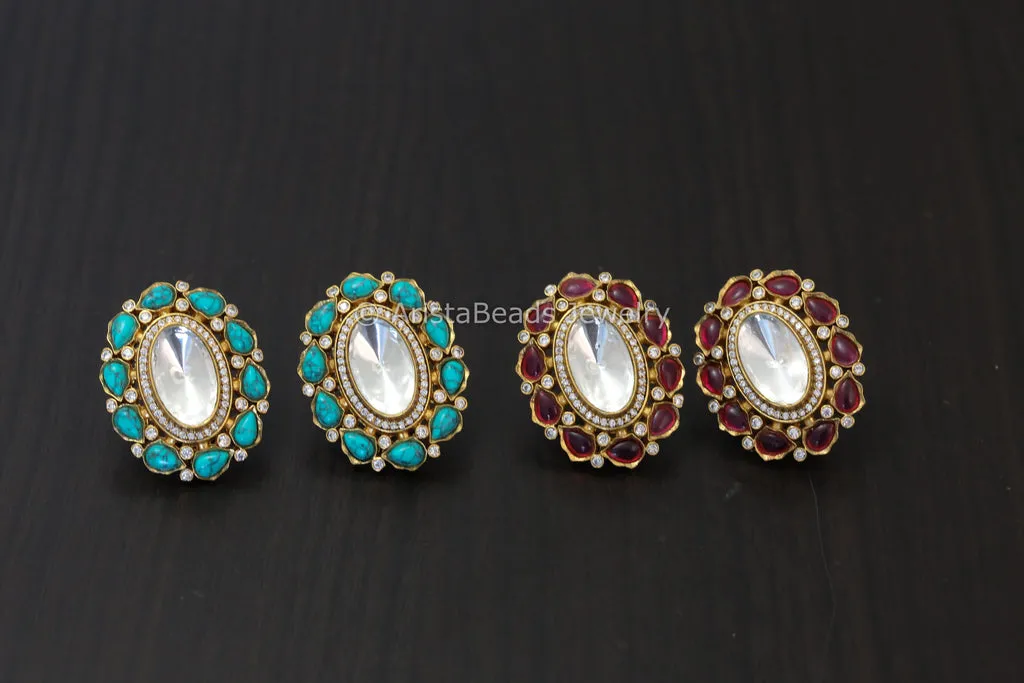 Big Uncut Kundan Studs (Turquoise / Red)