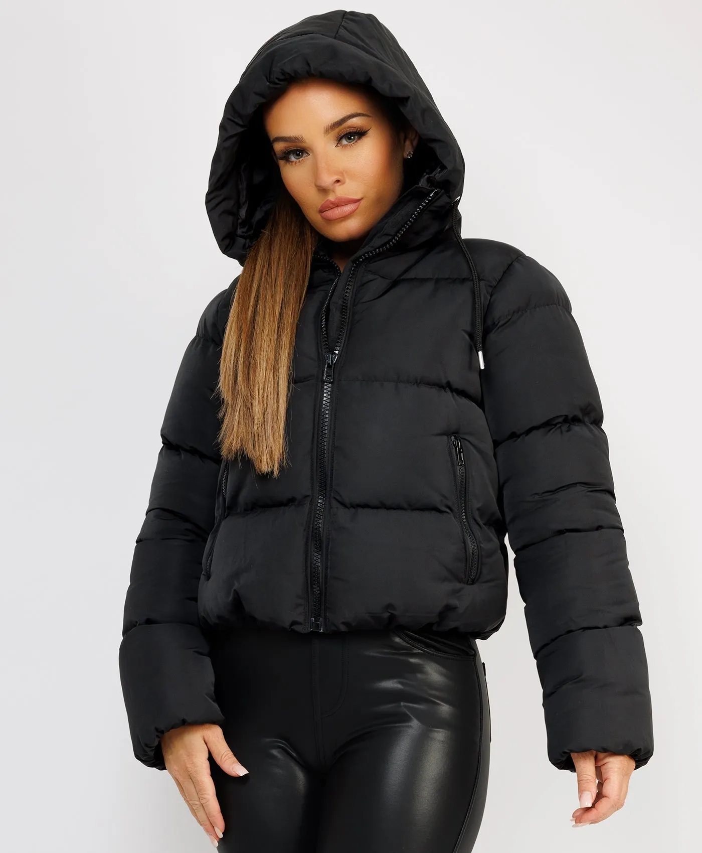 Black Alpine Quilted Padded Hooded Drawstring Puffer Jacket