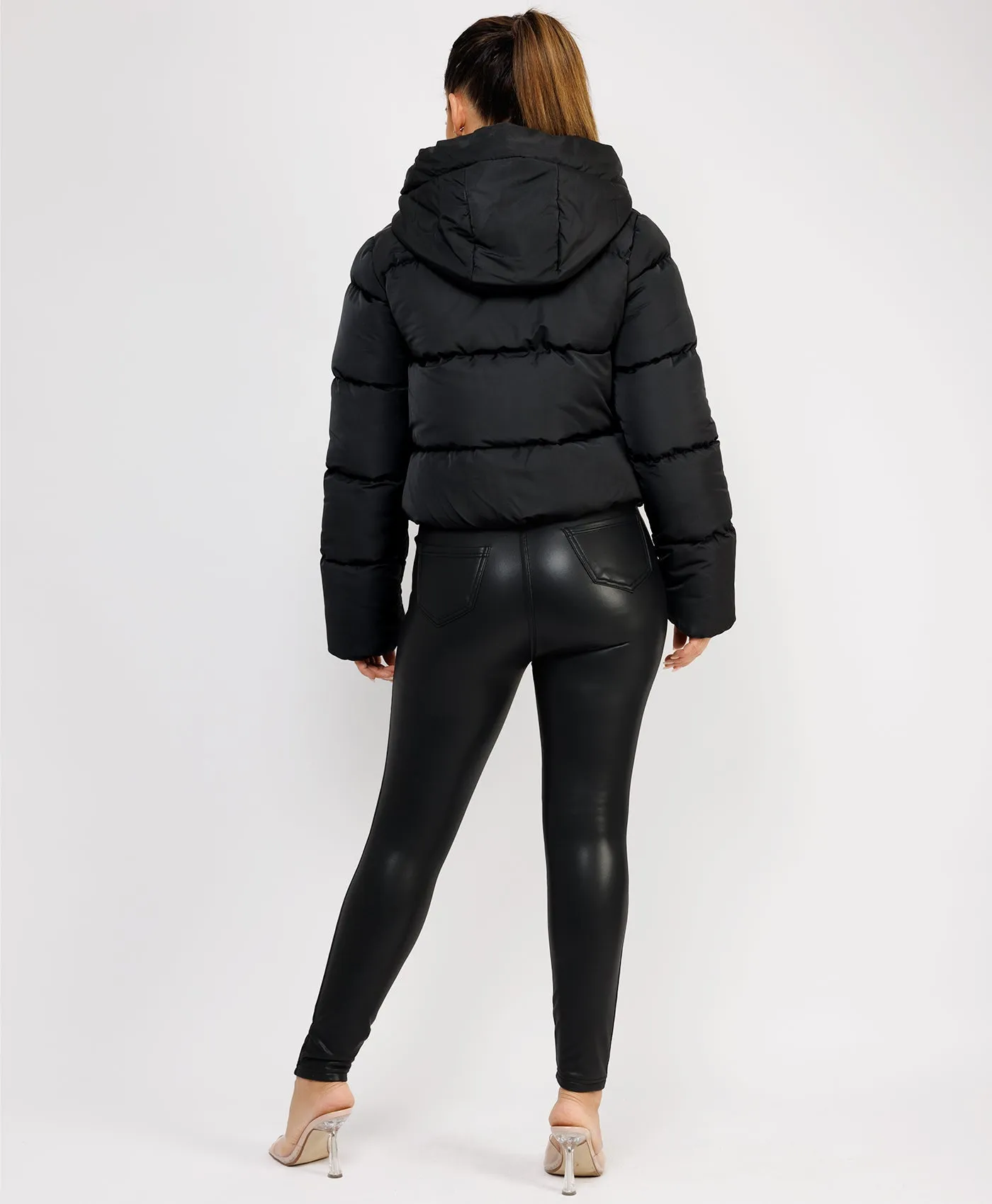 Black Alpine Quilted Padded Hooded Drawstring Puffer Jacket