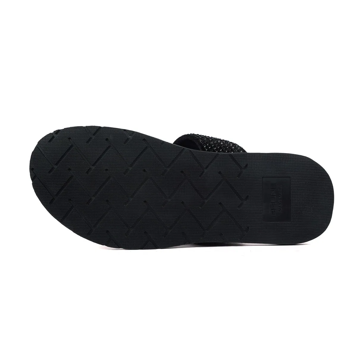 Black Leather Beads Work Slide-In Slippers For Men By Brune & Bareskin