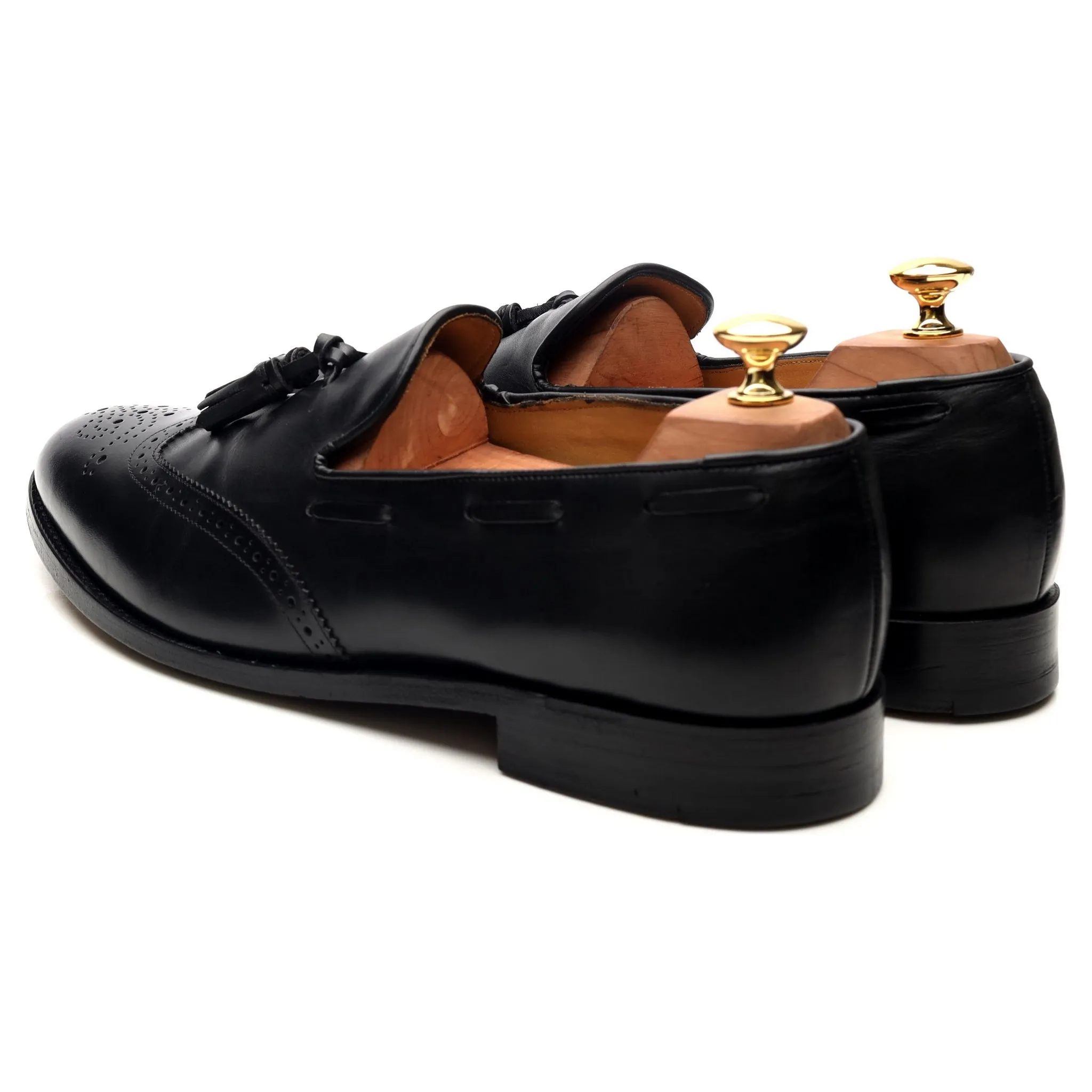 Black Leather Wing Cap Tassel Loafers UK 10 F