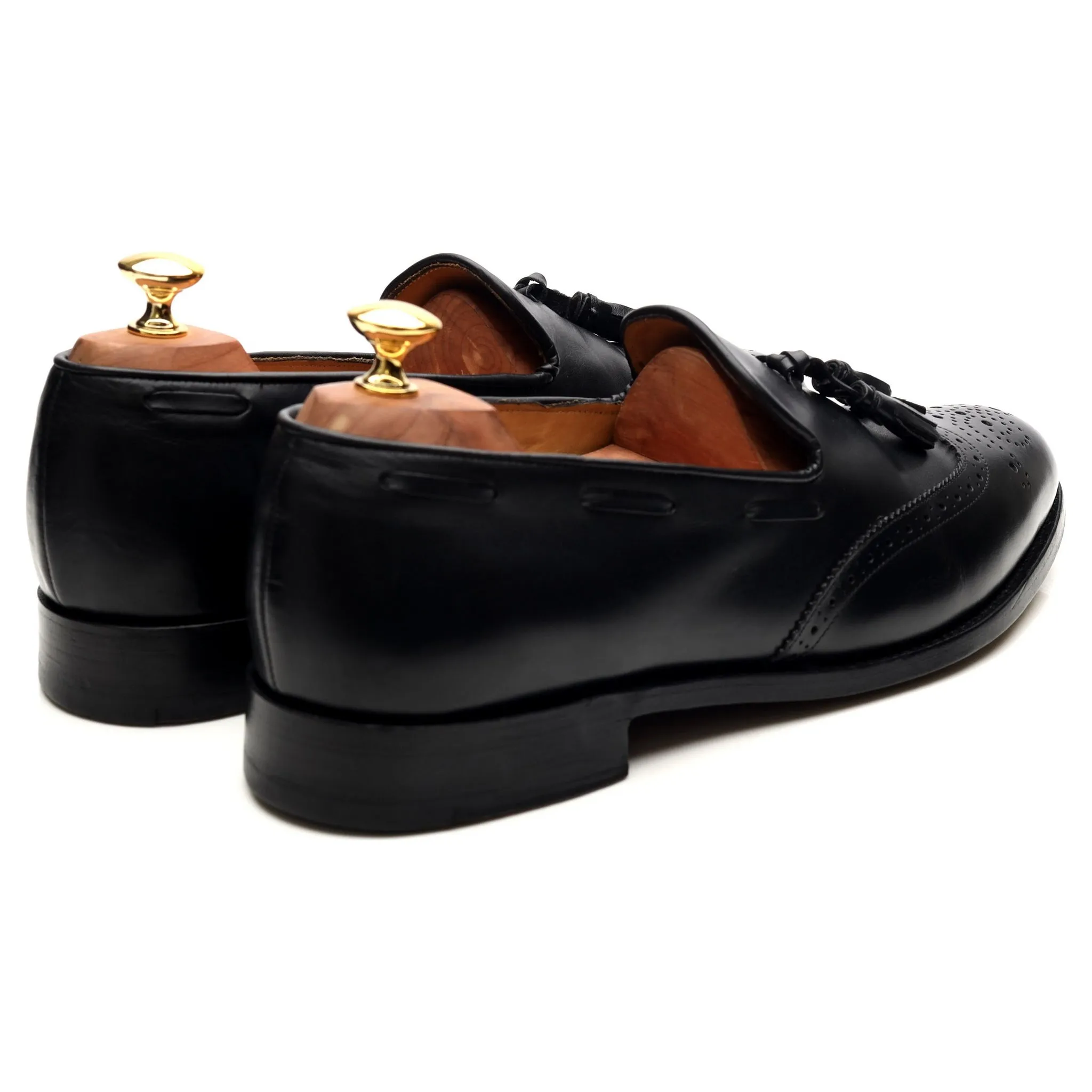 Black Leather Wing Cap Tassel Loafers UK 10 F