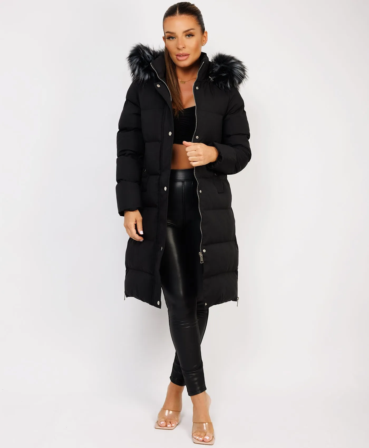 Black Maxi Faux Fur Hood Padded Puffer Jacket