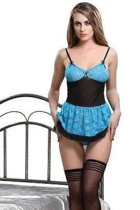 Bold Desire Babydoll Set Blue-Black #503