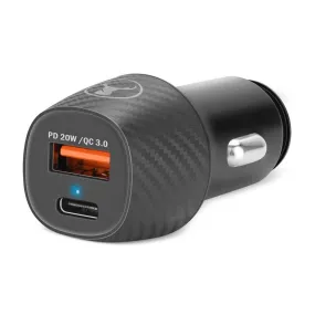 Bonelk Car Charger, Carbon Series, 20W PD USB-C , 18W QC 3.0 USB-A, 20W (Black)