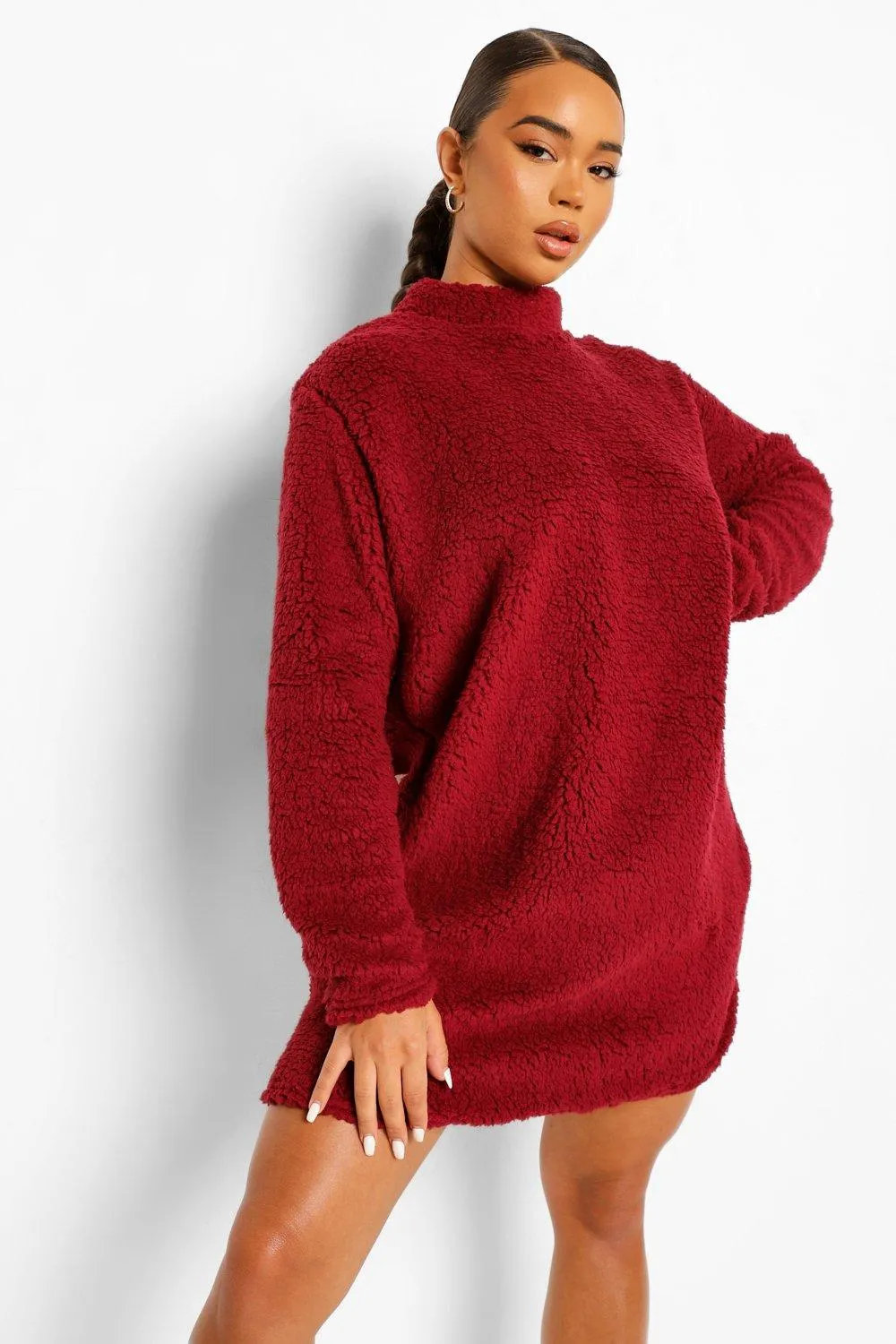 Borg High Neck Sweater Dress