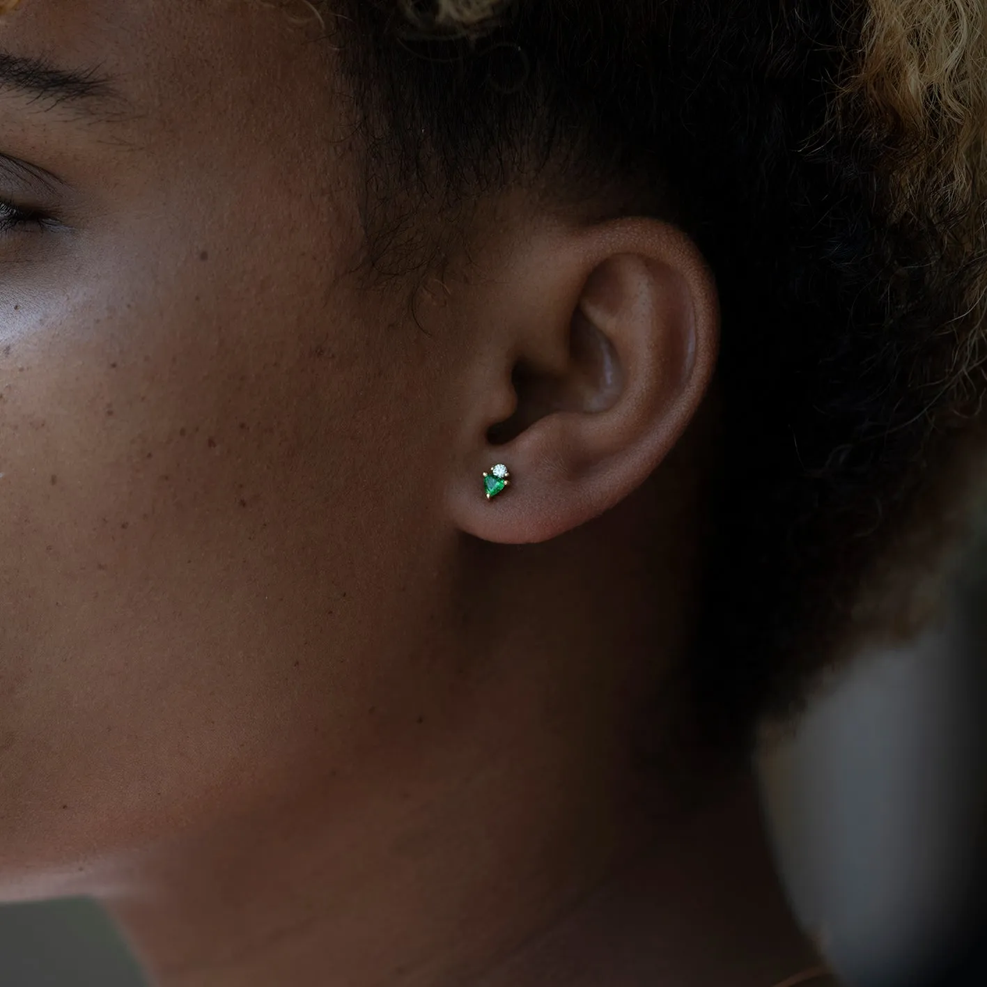 Bright Green Tsavorite Stud Earrings with Diamonds