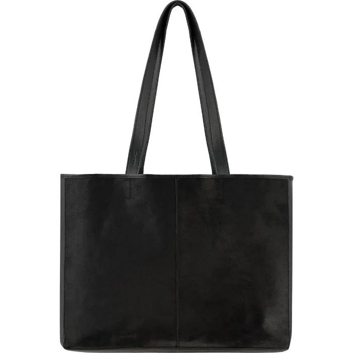 Brix + Bailey | Black Leather Hair On Hide | Horizontal Tote Bag