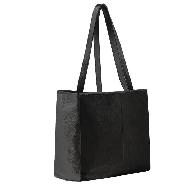 Brix + Bailey | Black Leather Hair On Hide | Horizontal Tote Bag