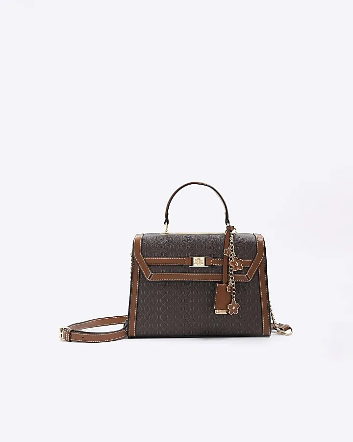 Brown RI monogram chain strap tote bag