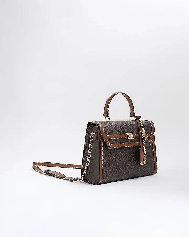 Brown RI monogram chain strap tote bag