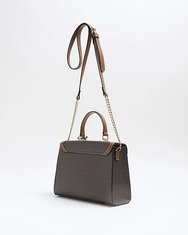 Brown RI monogram chain strap tote bag