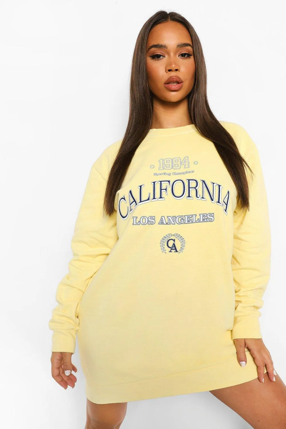 California Slogan Washed Sweater Dress