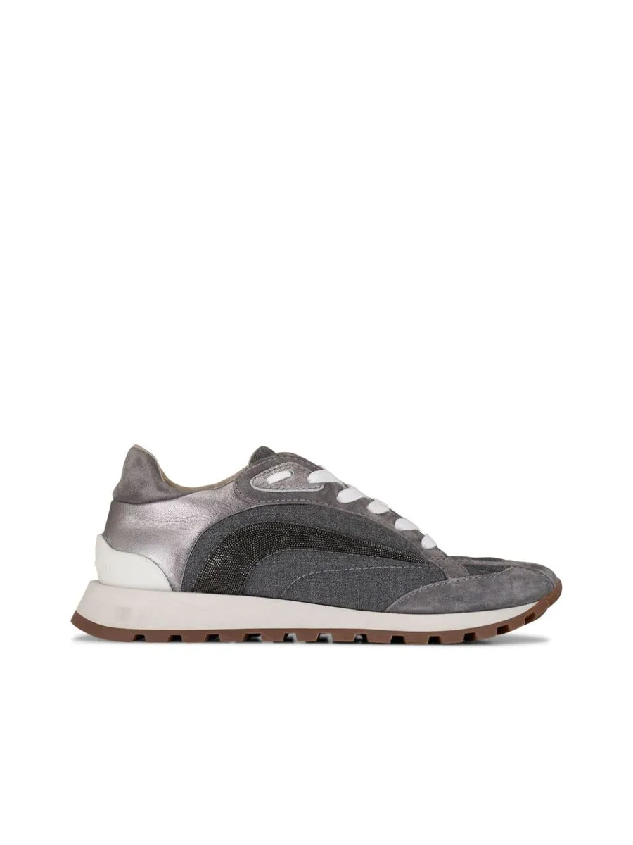 Canvas Suede Panelled Laceup Sneakers