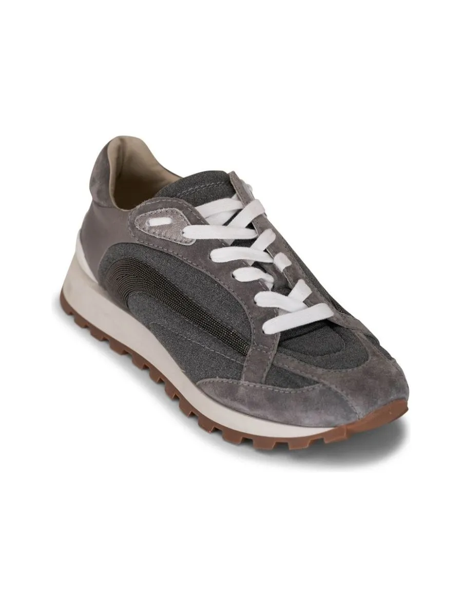 Canvas Suede Panelled Laceup Sneakers