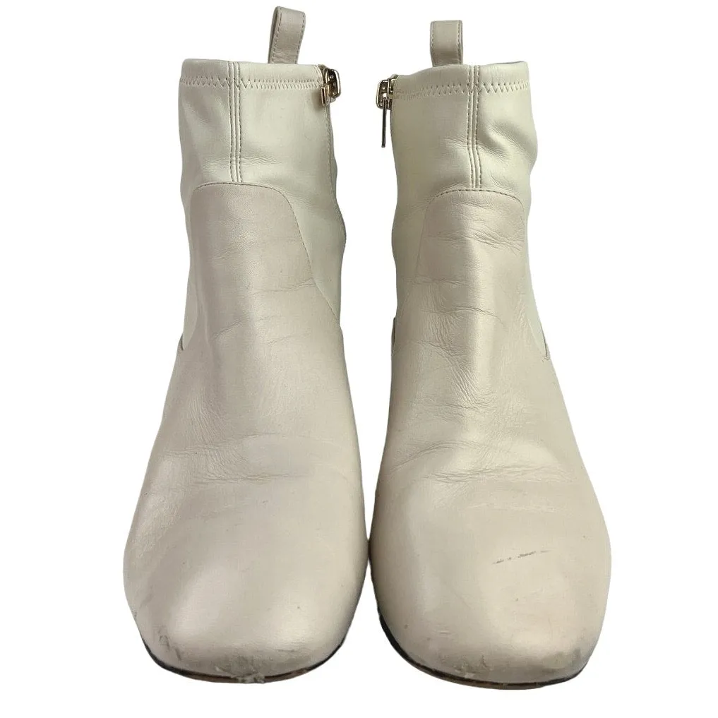 Coach Nala Chalk White Leather Zip Up Block Heel Western Ankle Boots Booties 10