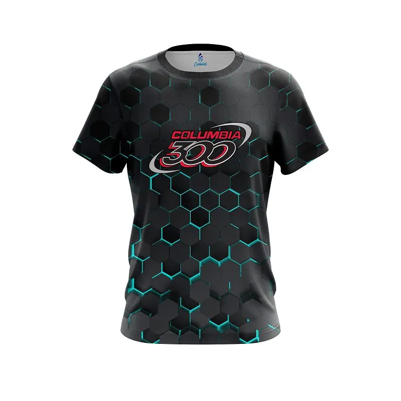 Columbia 300 Aqua Honeycomb Fusion CoolWick Bowling Jersey