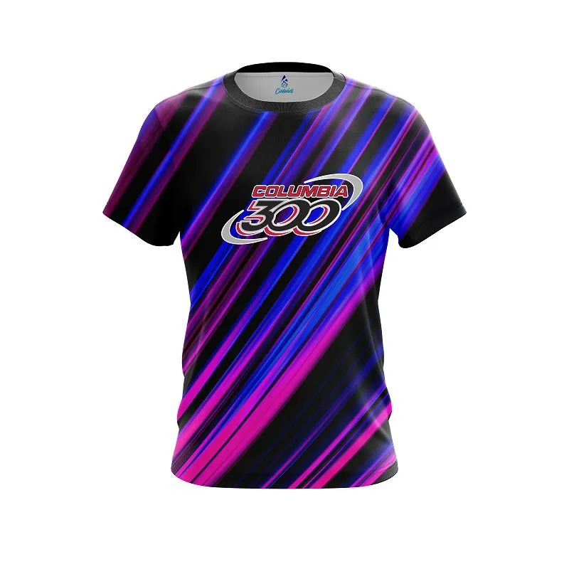 Columbia 300 Blue And Pink Digital Stripe CoolWick Bowling Jersey