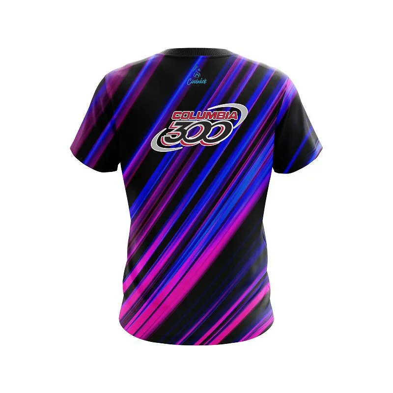 Columbia 300 Blue And Pink Digital Stripe CoolWick Bowling Jersey