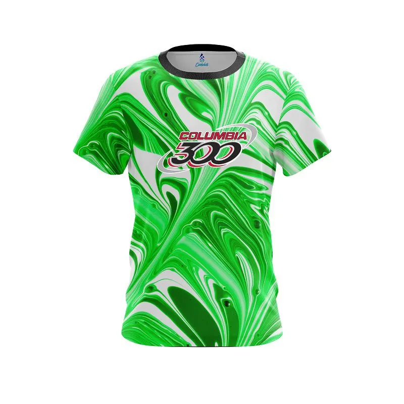 Columbia 300 Green And White Liquid Swirls CoolWick Bowling Jersey