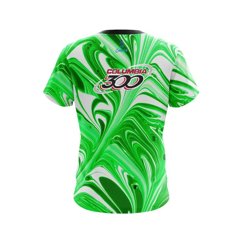 Columbia 300 Green And White Liquid Swirls CoolWick Bowling Jersey