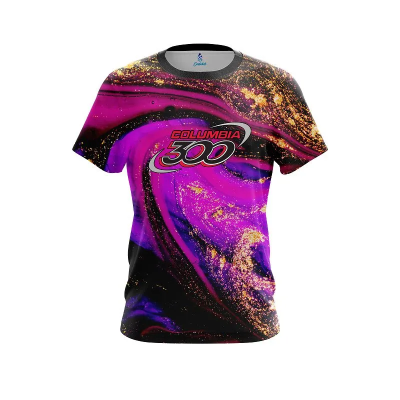 Columbia 300 Magenta Gold Liquid Marble CoolWick Bowling Jersey